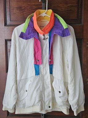 L, Vintage Casual Isle Retro 80s 90s Colorblock, Windbreaker Jacket